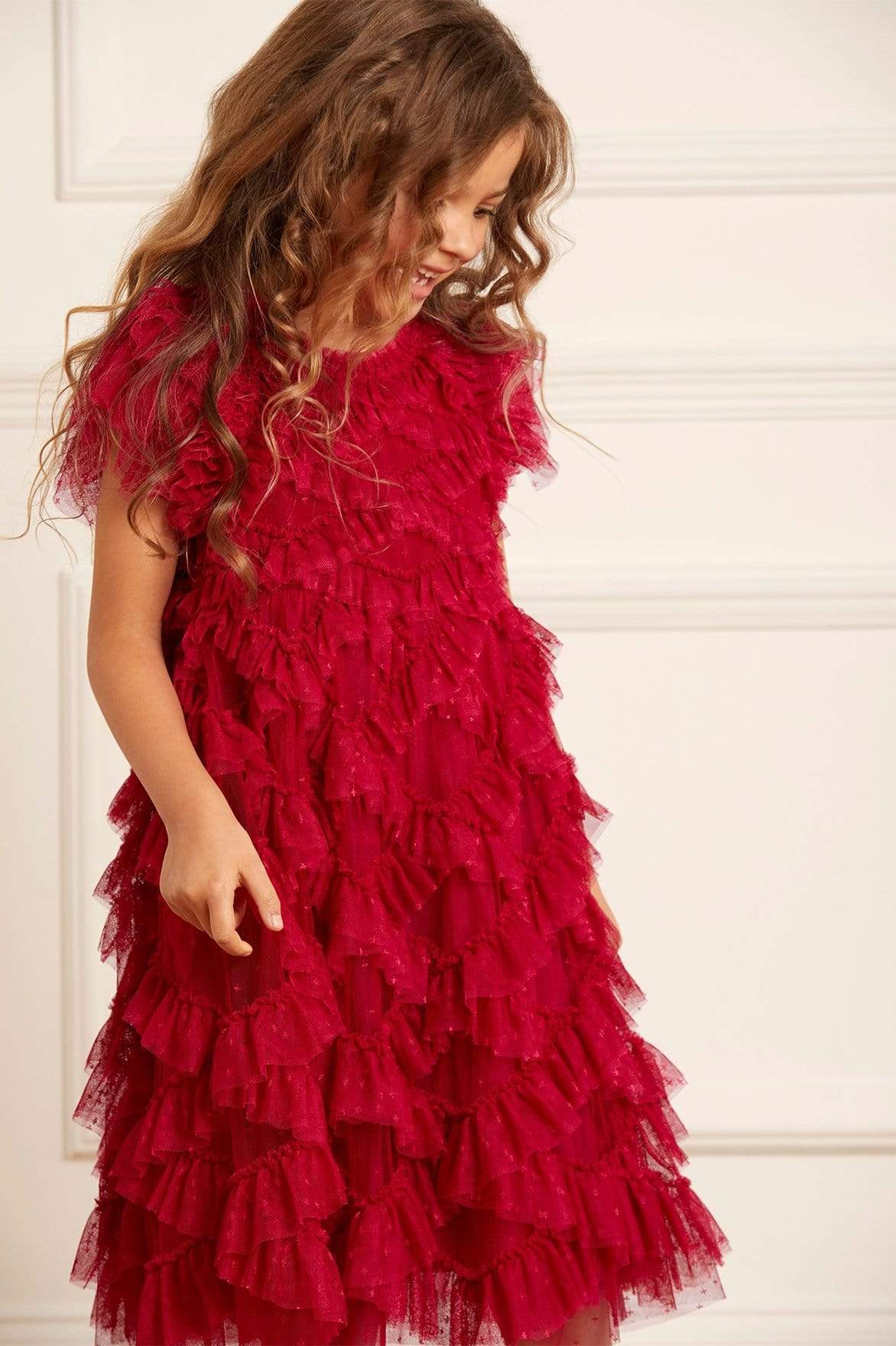Red Off Shoulder Children Wedding Flower Girl Dress (27200702) - eDressit